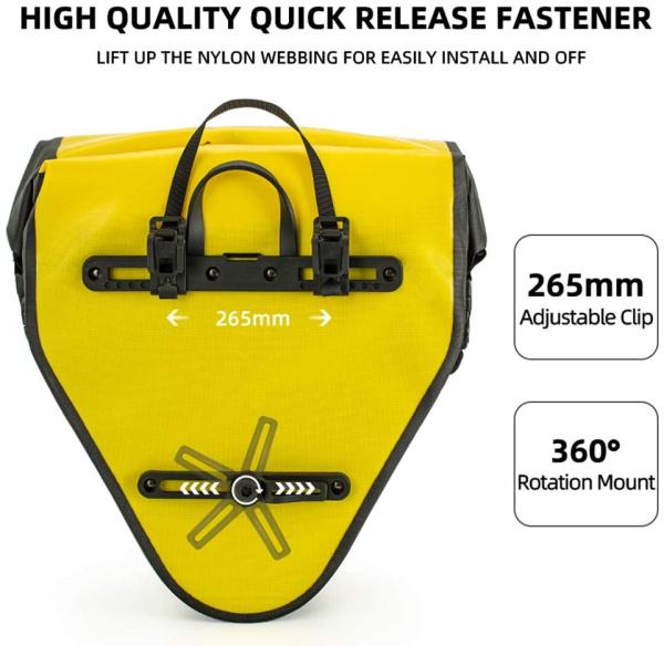 ROCKBROS | Gepäckträgertasche – 100% wasserdichte Fahrradtasche mit Schultergurt, 20L, für Hinterrad, in Gelb/Schwarz/Gold