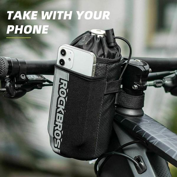 ROCKBROS | Lenkertasche mit Flaschenhalter – Isolierte Fahrradtasche für 1L Trinkflasche, mit Handytasche