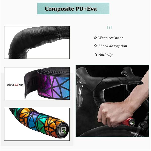 ROCKBROS | Fahrrad Lenkerbänder – 2 Rollen für MTB und Rennrad aus PU + EVA, Rutschfest und Stoßdämpfend, 210 x 3 cm mit Abschlussbändern und Endstopfen