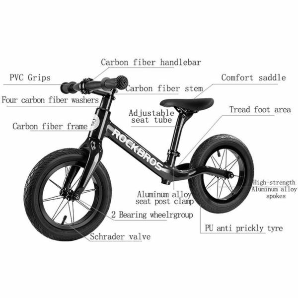 ROCKBROS | Kinderrad 12" Laufrad aus Kohlefaser – Leichtes Balance Bike für 2-6 Jahre, ideal zum Laufen und Lernen