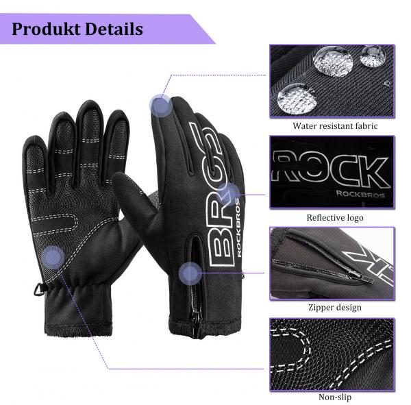 ROCKBROS | Winter Fahrradhandschuhe – Touchscreen, Winddicht, Warm, Wasserabweisend, für Damen und Herren