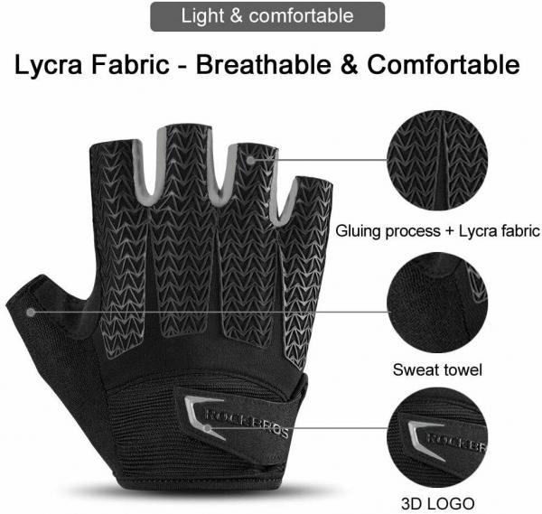 ROCKBROS | Kurz Halbfingerhandschuhe – Fingerlos, GEL, Sport Handschuhe für Radfahren und Outdoor-Aktivitäten (M-XXL)