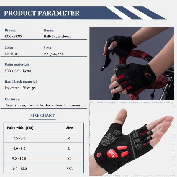 ROCKBROS | Kurz Halbfingerhandschuhe – Fingerlos, GEL, Sport Handschuhe für Radfahren und Outdoor-Aktivitäten (M-XXL)