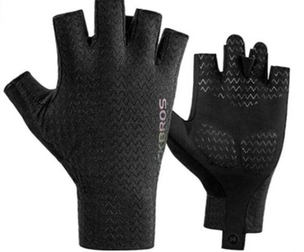 S221BK ROCKBROS Fahrrad Halbfingerhandschuhe Sonnenschutz Sommer Stoßdämpfend Handschuhe Fingerlos Sporthandschuhe für MTB Rennrad Ice Silk Schwarz