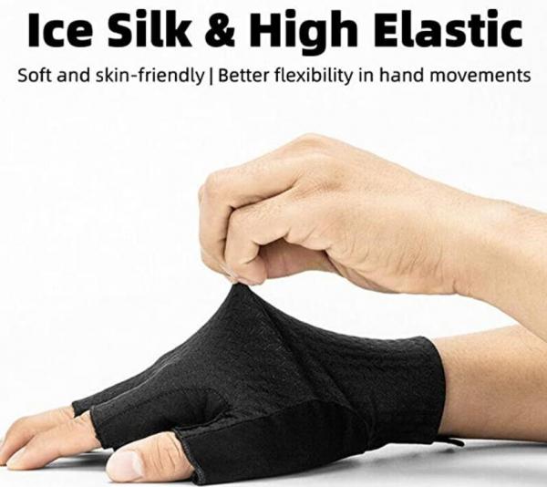 S221BK ROCKBROS Fahrrad Halbfingerhandschuhe Sonnenschutz Sommer Stoßdämpfend Handschuhe Fingerlos Sporthandschuhe für MTB Rennrad Ice Silk Schwarz
