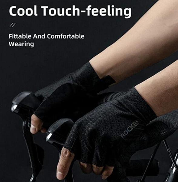 S221BK ROCKBROS Fahrrad Halbfingerhandschuhe Sonnenschutz Sommer Stoßdämpfend Handschuhe Fingerlos Sporthandschuhe für MTB Rennrad Ice Silk Schwarz