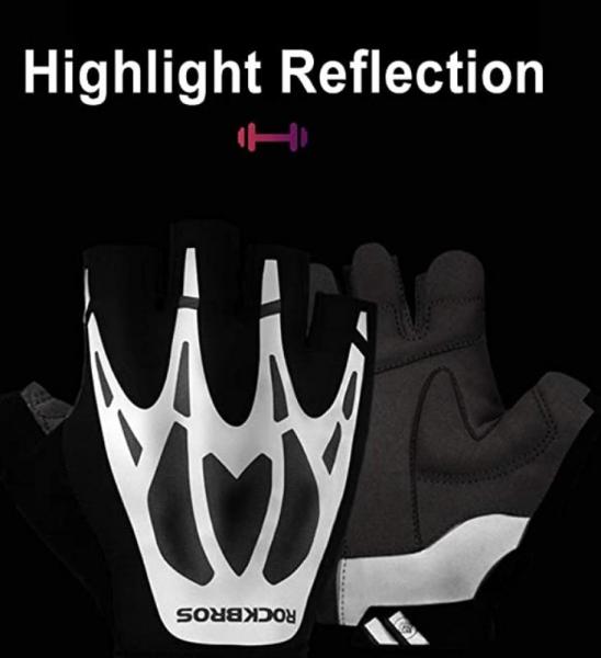 S227BK ROCKBROS Fahrrad Handschuhe Halbfingerhandschuhe mit Reflektierende Skeleton-Design Anti-Rutsch Stoßdämpfend MTB Rennrad Handschuhe Unisex M-XXL