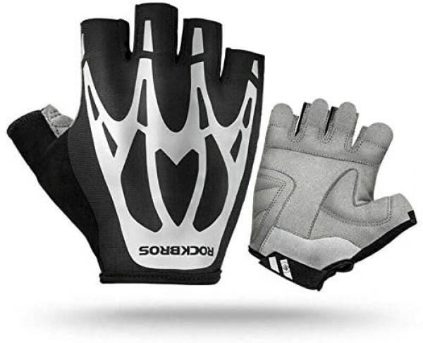 S227BK ROCKBROS Fahrrad Handschuhe Halbfingerhandschuhe mit Reflektierende Skeleton-Design Anti-Rutsch Stoßdämpfend MTB Rennrad Handschuhe Unisex M-XXL