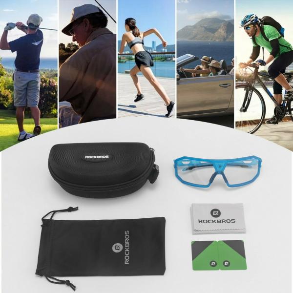 ROCKBROS | Photochrome Radbrille – Fahrrad Sonnenbrille für Damen & Herren, UV-Schutz, Wechselsicht, Schwarz