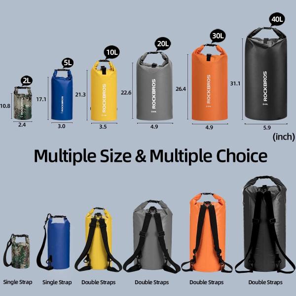 ROCKBROS | Dry Bag Wasserdicht – Packsack in 5L, 10L, 20L, 30L, 40L für Wassersport, Strand, Kajak, Rafting, Segeln und Outdoor-Aktivitäten