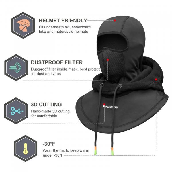 ROCKBROS | Skimaske Thermo Fleece Balaclava - Wintermütze Sturmhaube Unter Helm für Extrem-Wetterbedingungen